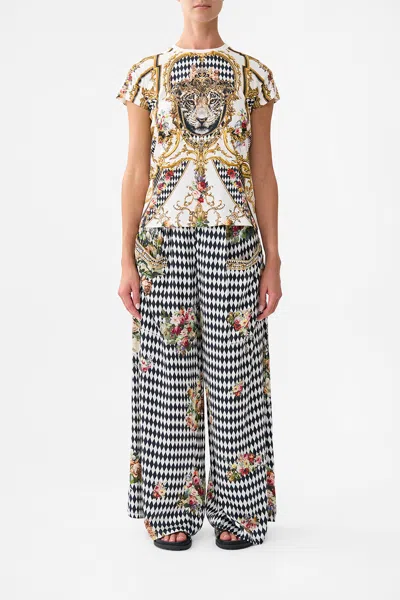 Camilla Slim Fit Round Neck T-shirt - White/gold Rococo Glow In Multi