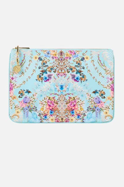 Camilla Small Canvas Clutch Bazaar Blooms In Blue