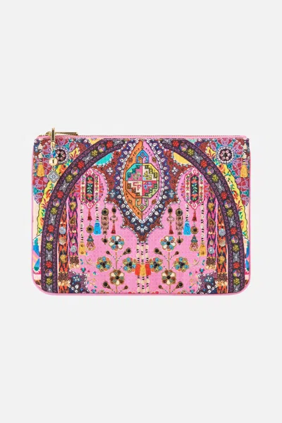Camilla Small Canvas Clutch Patchwork Panorama In Pink