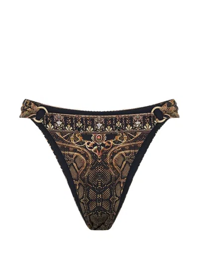 Camilla Snake-pattern Bikini Bottom In Black