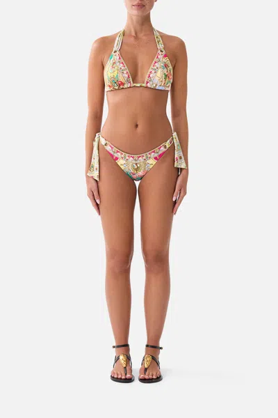 Camilla Soft Thick Tie Tri Bikini Set W Eyelet Trims Painted Prayers In Yellow