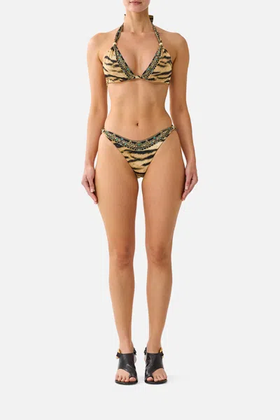 Camilla Soft Thick Tie Tri Bikini Set W Trims A Wink To The Wild In Multi