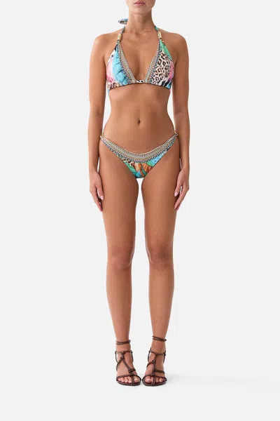 Camilla Soft Thick Tie Tri Bikini Set W Trims Butterfly Bohemia In Blue-green