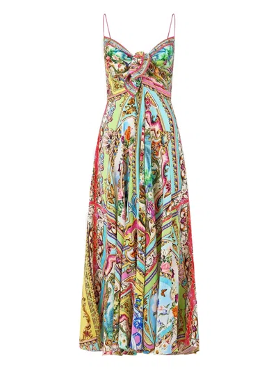 Camilla Spirit Of Santa Maria Tie-front Patterned Dress In Blue