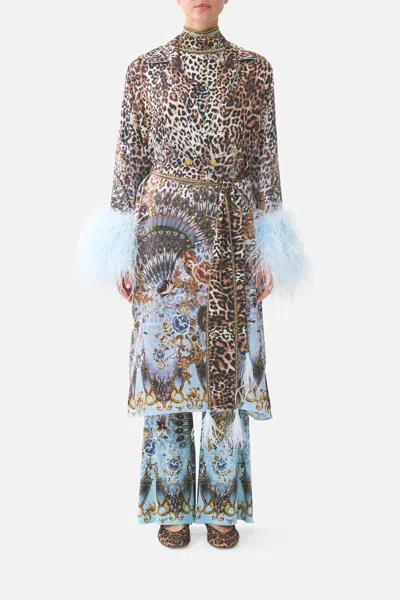 Camilla Split Cuff Soft Coat With Feathers Fiesta In Multi