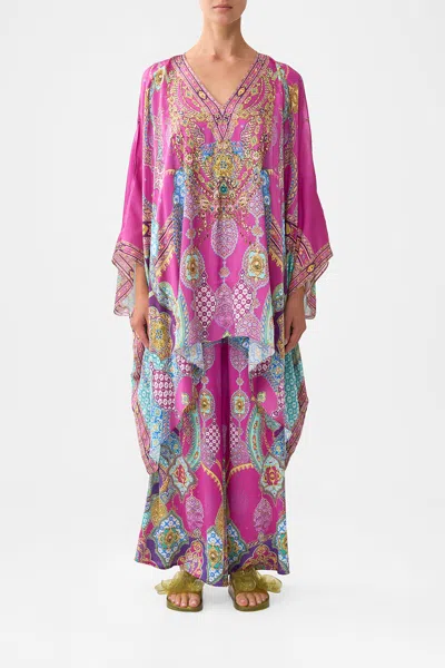 Camilla Split Shoulder Short Kaftan Concubines In Pink