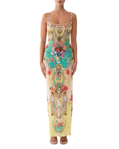 Camilla Square Neck Beach Maxi Dress Cover Up In Multi