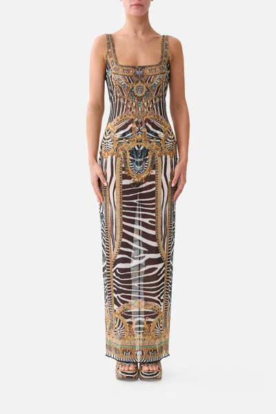 Camilla Square Neck Beach Maxi Dress W Low Back Zig Zag Zoo In Multi