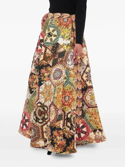 Camilla Stitched In Time Embroidered Wrap Skirt In Brown