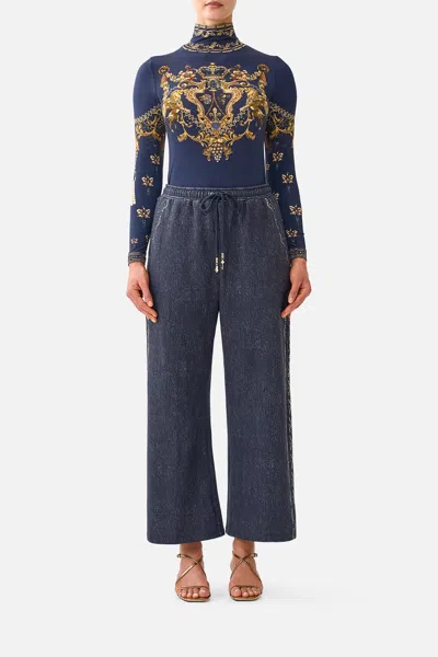 Camilla Straight Leg Track Pant Cloaked In Baroque In Blue