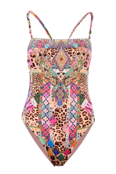 Camilla Straight Neck Double Strap Button One Piece Embroidered Ever After