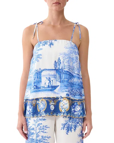Camilla Straight Scarf Silk Square Neck Top In Fleur Libertine