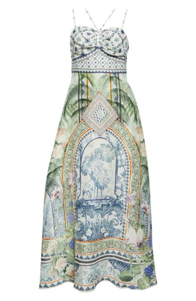 CAMILLA CAMILLA STRAP DETAIL LINEN & SILK MAXI DRESS