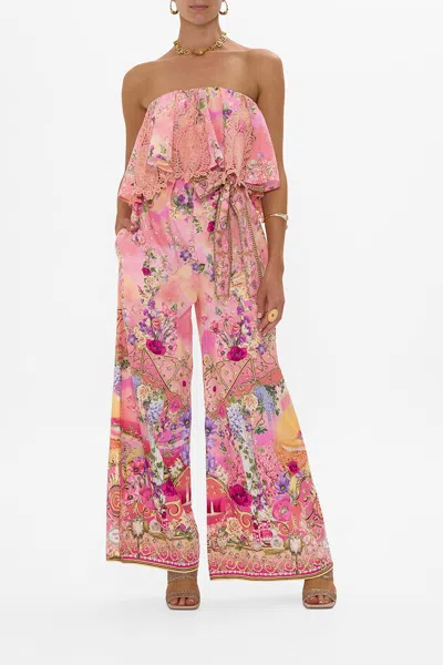 Camilla Strapless Jumpsuit With Frill Totally Ozmopolitan In Pink