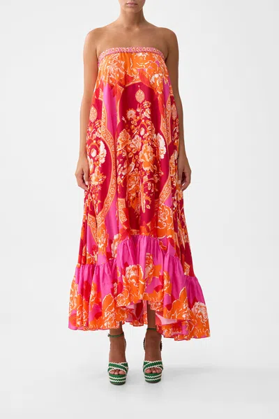 Camilla Strapless Maxi With Ruffle Hem Tiles Of Türkiye In Pink