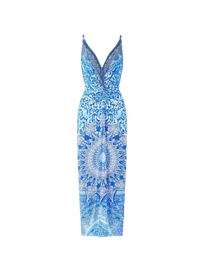 Camilla Strappy Twist-front Maxi Dress In Blue