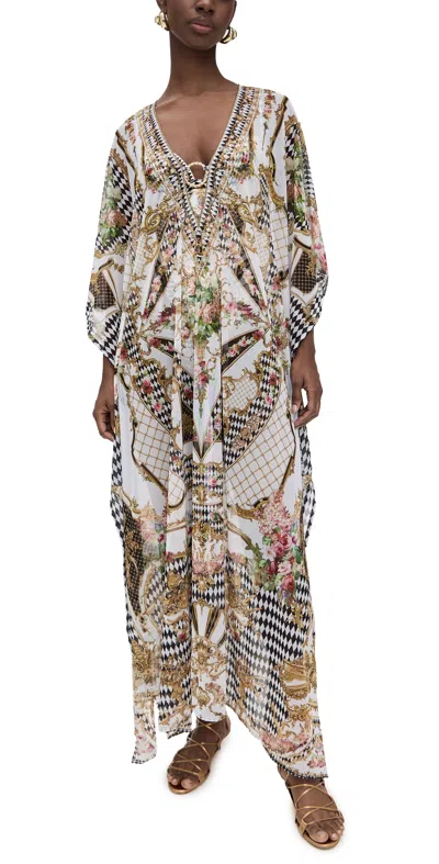 Camilla Stretch Mesh Caftan With Trim Rococo Glow In Gold