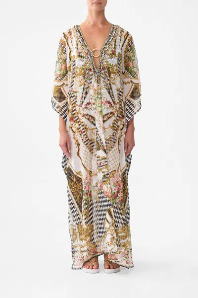 Camilla Stretch Mesh Kaftan With Trim Rococo Glow In White
