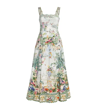 Camilla Stretch-cotton Art For The Empress Flared Midi Dress In Green