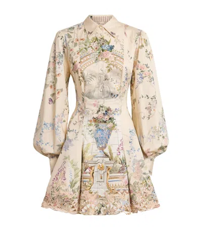 Camilla Stretch-cotton Midsummer Masterpiece Mini Shirt Dress In Neutral
