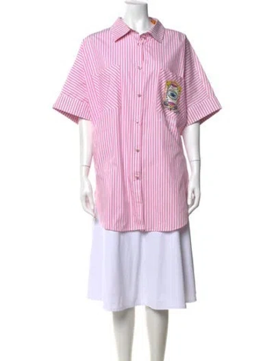 Pre-owned Camilla Striped Short Sleeve Button-up Top W/ Tags In Pink