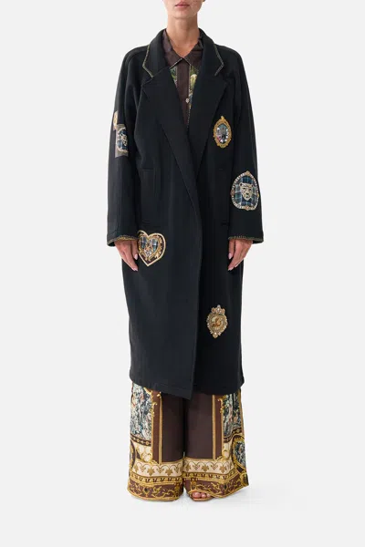 Camilla Sweat-trench Coat Animals In The Palace In Black