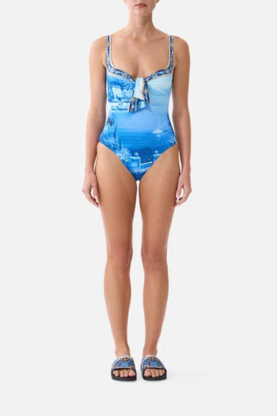 Camilla Sweetheart Neck One Piece W Tie Front Sweet Sacré Bleu In Blue