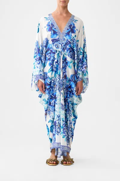 Camilla T Shape Long Kaftan A Ceramic Garden In Blue