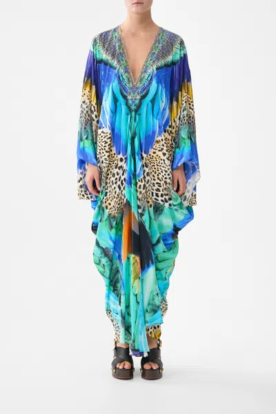 Camilla T Shape Long Kaftan Jungle Flight In Blue