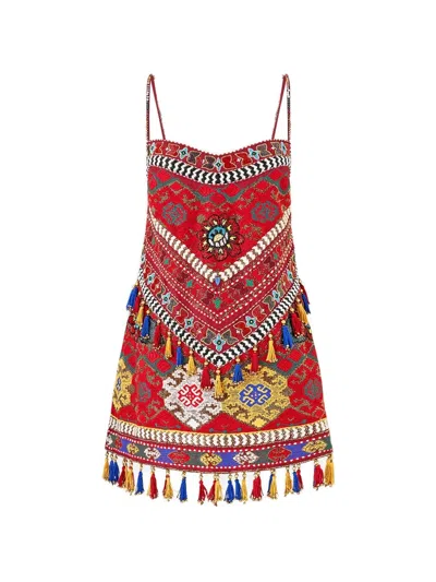 Camilla Tassel-detail Mini Dress In Multi