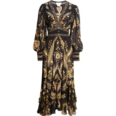 Camilla Taurus Rising Long Sleeve Silk Maxi Dress In Multi