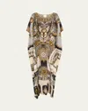 Camilla Temples Of Dendara Round-neck Kaftan In Temples Of Dendara