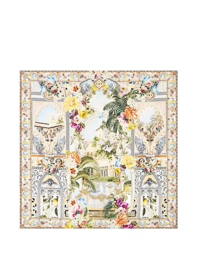Camilla The Architects Of Alcázar Crystallised Floral Square Scarf In Neutral