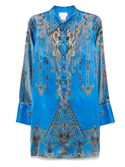 Camilla The Archival Revival Mini Shirt Dress In Blue