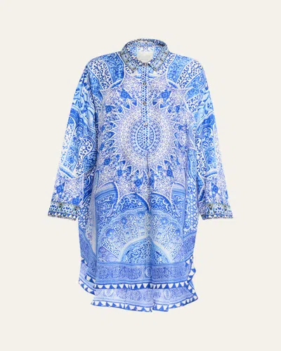 Camilla The Bosphorus Relaxed High-low Shirtdress In Blue