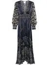 Camilla Shaped Waistband Dress With Gathered Sleeves The Egypt Effect In Blue