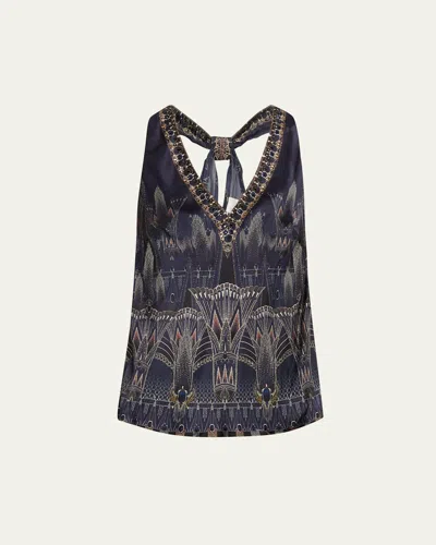 CAMILLA THE EGYPT EFFECT V-NECK TOP WITH KNOT BACK