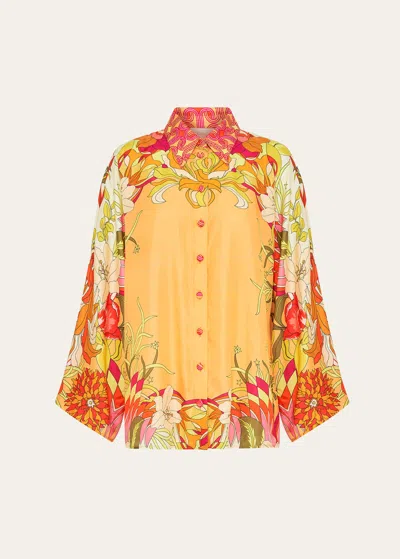 Camilla The Flower Child Society Silk Blouse In Multi