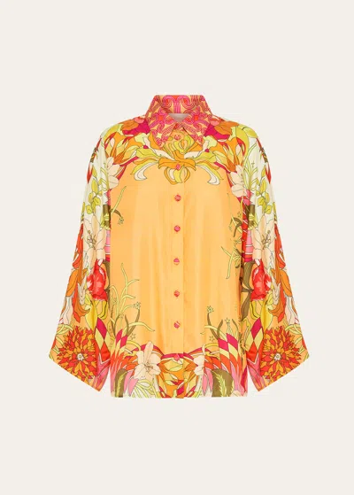 Camilla The Flower Child Society Silk Blouse In Orange