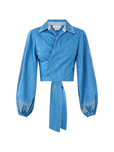 Camilla The Hum Of The Alhambra Cropped Wrap Shirt In Blue