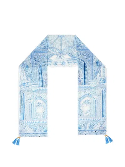 Camilla The Hum Of The Alhambra Tassel-detail Scarf In Blue