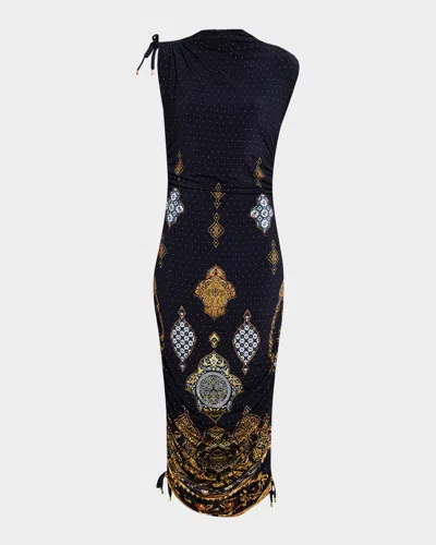 Camilla The Imperial Gate Asymmetric Ruched Jersey Dress In Multi