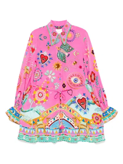 Camilla The Rainbow Roads Shift Shirt Dress In Pink