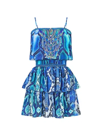 Camilla Shirred Waist Mini Dress The Sapphire Serpent In Multi