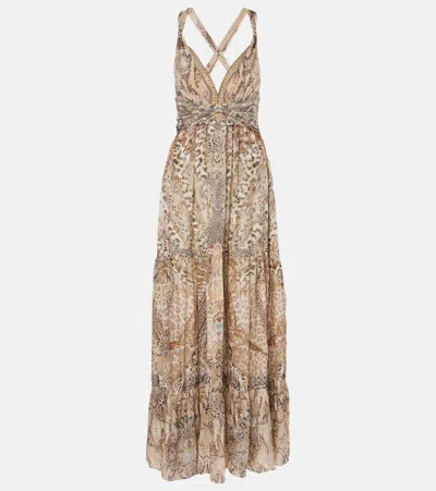 Camilla Throne Room Gathered Silk Maxi Dress In Multicolor