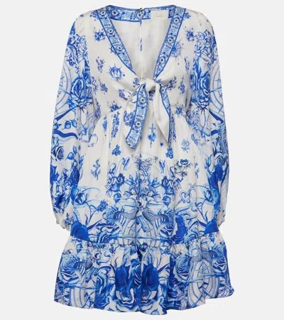Camilla Tie-detail Silk Minidress In Blue/white