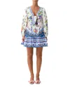 Camilla Tie Front Blouson Sleeve Mini Dress In Blue