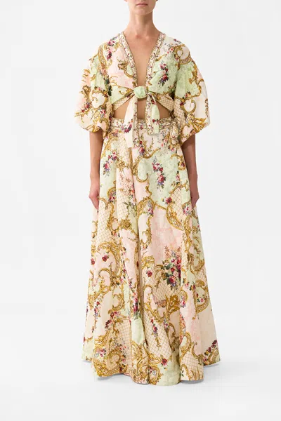 Camilla Tie Front Puff Sleeve Top The Queens Quarters In Multi