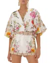 Camilla Tie Front Puff Sleeve Top Egyptian Rose In Egyptian Rose