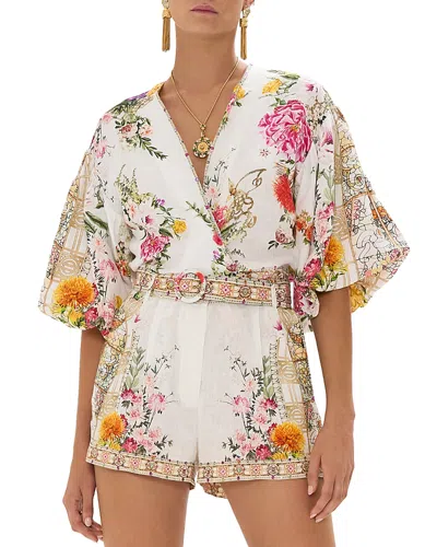 Camilla Tie Front Puff Sleeve Top Egyptian Rose